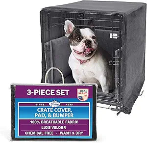Pet Dreams 3-Piece Set Includes Dog Crate Cover, Dog Mat & Bumper Pad- Washable Kennel Bedding fits iCrate Cages 24, 30, 36, 42 Inch (Grey, Small, 24')