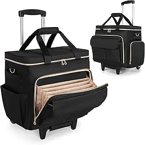 LUXJA Rolling Teacher Bag with Laptop Compartment and Detachable Dolly, Multifunctional Rolling Briefcase with Accordion File Area (Patented), Black