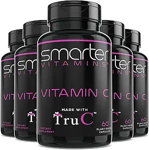 SmarterVitamins (5 Pack) Raw Whole Food Vitamin C from Berries, Premium Antioxidants, Bioflavonoids & Polyphenols, 300 Vegan Capsules
