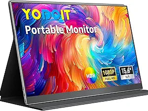 Yodoit Portable Monitor for Laptop, 15.6' 1920 1080 Travel Screen FHD IPS Display with USB Type C Port, Speakers and Smart Cover Compatible with PC, MacBook, Xbox (Black)