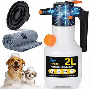 Electric Dog Shampoo Dispenser & Foamer Rechargeable Dog Soap Sprayer with Brush & Towel, Portable Pet Bathing Kit for Cats & Dogs (2L)
