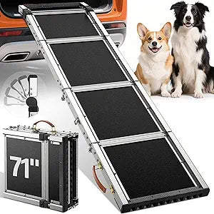 Extra Long 71 Dog Ramp for Car with Adjustable Head, Folding Pet Ramp for Large Dogs with Non-Slip Surface Dog Ramps Up to 200 lb for Car SUV Truck Bed Couch
