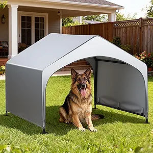 4'x 4'x 3.3' Dog Shade Shelter, Outdoor Dog Tent Dog House Canopy with Rain Curtain Waterproof, Sun Protection with Ground Stakes for Pet Medium Large Dogs, Cats, Pigs, Chicken, Goose