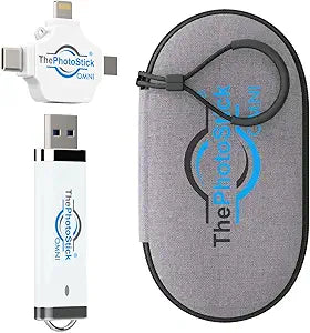 ThePhotoStick Omni 32GB + Protective Case | Secure Photo & Video Backup and Transfer | Digital File Organization | USB & Multiport Connection for Phones, Tablets and Computers | Water Resistant Case