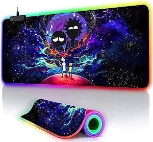 Large RGB Gaming Mouse Pad Anime Night Sky Space Stars Desk Pad,Mousepad Non-Slip Rubber Base with 12 Lighting Modes,Desk Accessories,Office Decor,Computer Keyboard Mat Soft Mouse Mat 31.5X15.7 inches