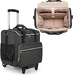 LUXJA Rolling Teacher Bag with Laptop Compartment and Detachable Dolly, Multifunctional Rolling Teacher Tote Bag (Patent Pending), Black