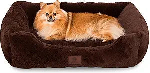 American Kennel Club Cuddler Pet Bed with Low-Profile Entrance 25' Plush Dog Bed for Small Breeds, Ultra-Soft Washable Bed with Non-Slip Bottom, Durable High-Loft Filling, Brown
