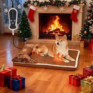 Heated Dog Bed, 30 20 Inch Memory Foam Pet Bed, Orthopedic Dog Bed with Timing Nine Gears Smart Switch for Small and Medium Dogs Soft, Removable Cotton Sleeve