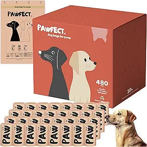 Pawfect Dog Poop Bags Rolls Biodegradable Poop Bags, Compostable Dog Waste Bags, BPI Certified Pet Waste Bags, Unscented, Large, Puppy Poo, Earth Friendly, Bolsas Para Perros Popo (480 Counts)