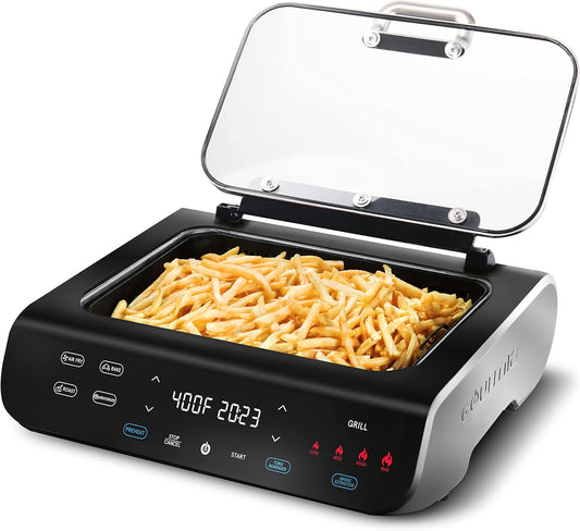 Gourmia Smokeless Indoor Grill & Air Fryer raclette grill with Smoke Extracting Technology Extra-Large Nonstick Cooking electric grill indoor Korean BBQ Style 6 Quart FoodStation