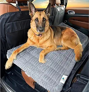 APetsPlanet Dog Bed for Car Back Seat Extender - Non-Slip Backseat Cushion for Dogs - Travel Plush Pet Mat Topper for Cars, Trucks, SUVs - Machine Washable Pad Blanket - Grey, 54' x 24.8