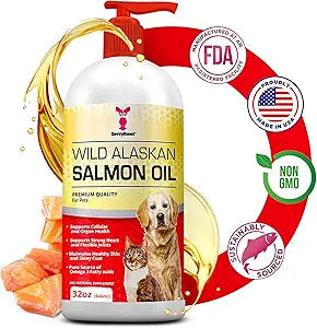 SavvyBeast Wild Alaskan Salmon Oil for Dogs, Cats & Ferrets Omega-3 Fish Oil Pet Supplement with EPA & DHA Supports Skin, Coat, Joints, Heart, Brain, Itch Relief & Immune Unscented 32 oz