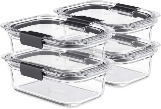Rubbermaid Brilliance Glass Food Storage Containers, 3.2 Cup, Set of 4, BPA-Free, Leak-Proof, Clear