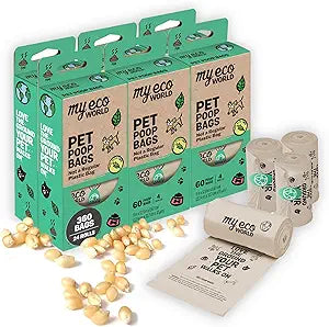 MyEcoWorld Compostable Pet Poop Bags - Made with Corn and Other Certified Compostable Materials - 360 Bags - 24 Roll - Extra Strong - Leak Proof - Unscented - Easy to Open