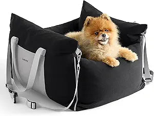 Lesure Small Dog Car Seat for Small Dogs - Waterproof Dog Booster Car Seat with Storage Pockets, Clip-On Safety Leash and Thickened Memory Foam Filling, Pet Carseat Puppy Travel Carrier Bed, Black