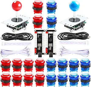 Hikig 2 Player led arcade buttons and joysticks DIY kit 2x joysticks + 20x led arcade buttons game controller kit for MAME and Raspberry Pi - Red + Blue Color