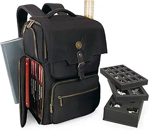 ENHANCE DnD Backpack - RPG DM Bag for Dungeons and Dragons - Travel DnD Bag Organizer fits 6-8 Books Upright, 18' Laptop/DM Screen Slot, Miniature Storage Foam Trays, Accessories Pockets, Map Strap