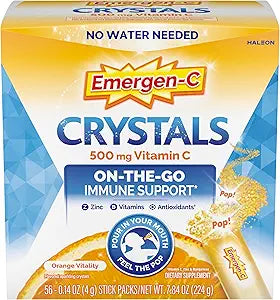 Emergen-C Crystals, On-the-Go Emergen-C Immune Support Supplement with Vitamin C, B Vitamins, Zinc and Manganese, Orange Vitality - 56 Stick Packs