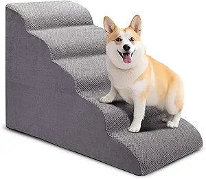 Dog Stairs for Bed and Couch, Non-Slip 5-Step Pet Stairs, 24' High Sofa Foam Dog Ramp - Best for Small Pets, Dogs and Cats with Joint Pain