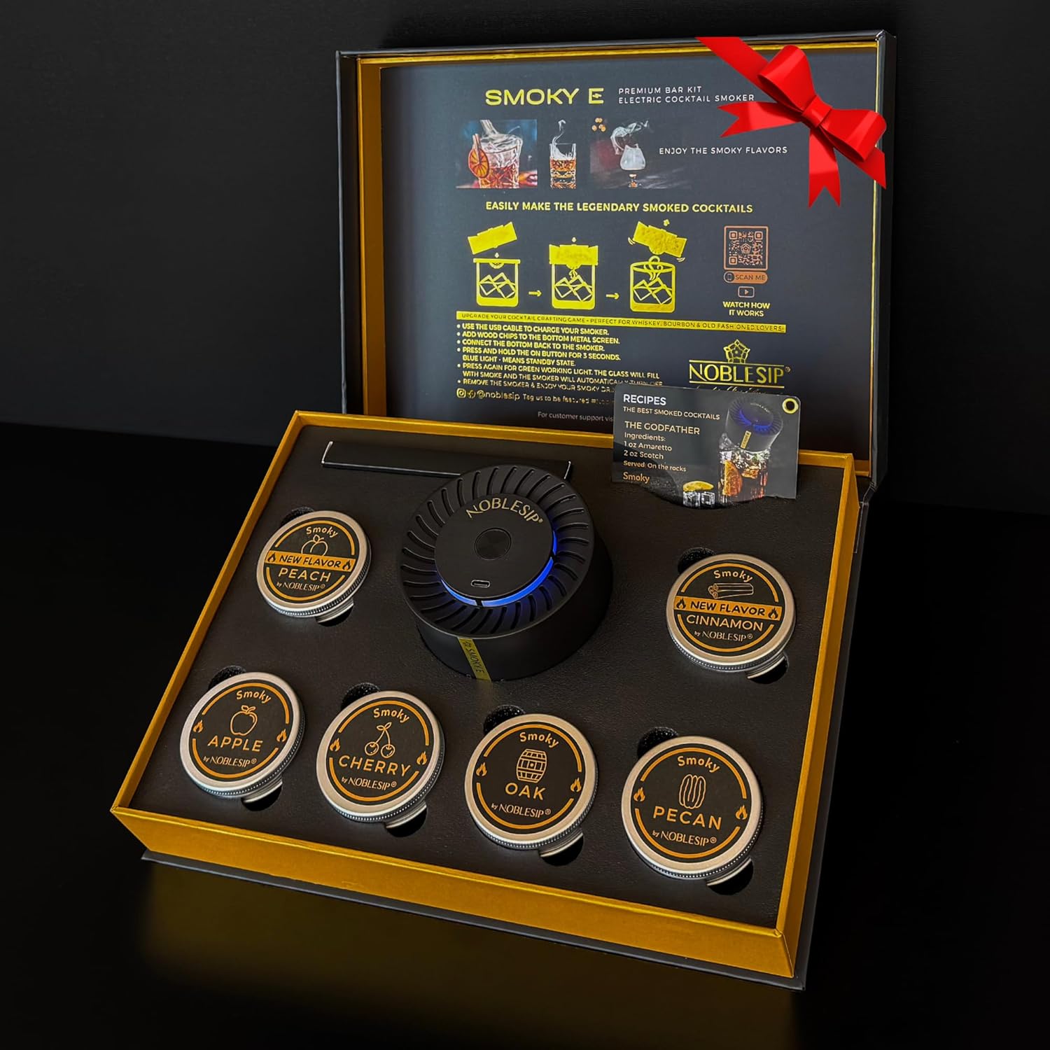 NOBLESIP Whiskey Bourbon Smoker Electric Kit. New and Innovative Automatic Smoker, no fire Torch Needed. Easily Make The Legendary Smoked Cocktails, Old fashioneds. New Year bar Gift