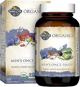 Garden of Life Once Daily Whole Food Multivitamin for Men, Organic Mens Vitamins & Minerals, Vitamin C, Zinc, Vegan, for Health & Well-Being, 60 Tablets