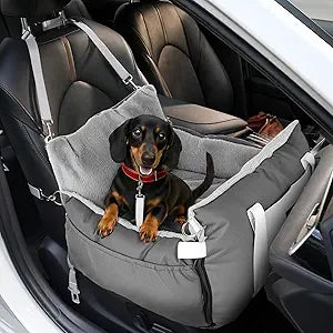 Dog Car Seat for Small Dogs with Extension Zone, Portable Washable Travel Bed for Pets up to 30 lbs, Booster Seat for Front Seat & Camping, Includes Harness Clip Grey