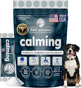 PetCultures Calming Tribiotic Dog Supplement Powder Supports Stress, L-Tryptophan, L-Theanine, and Gut-Brain Axis Balance - Made in USA (30)