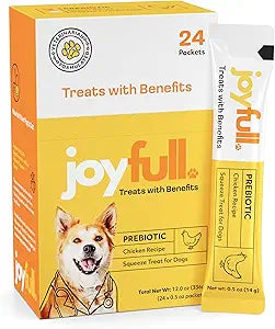 JoyFull Chicken Squeeze Treats for Dogs Prebiotic Gut Health Snacks Made with Real Cage-Free Chicken Lickable, Enrichment-Friendly, Meal Topper 24 Easy Squeeze Paste Treats (0.5oz Each)