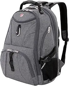 SwissGear 1900 ScanSmart 17 Laptop Backpack Grey Heather Reflective Tech Backpack with ScanSmart Compartment Multiple Organizer Pockets & RFID Scan Blocking Technology