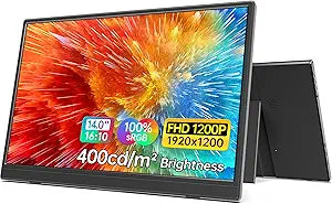MNN Portable Monitor 14 inch FHD 1920 * 1200P USB C HDMI Ultra-Slim IPS Travel Display w/Speakers, HDR Plug&Play, External Monitor for Laptop PC, Phone,Mac(400cd/m Brightness)