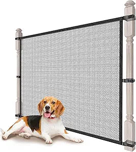 Dog Pet Mesh Gate Stairs - Baby Safety Barrier Gates for Stairway - No Drilling Puppy Gates for Indoor - Banister to Banister Baby Gates for Stairs