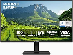 KOORUI 24-inch Computer Monitor Full HD 1920 x 1080p 100Hz VA Display 4000:1 Contrast Ratio with HDMI VGA, T V Rheinland Certified, 100 x 100 mm VESA Mountable, Ultra-Slim Design, Tilt, Black, E2412F