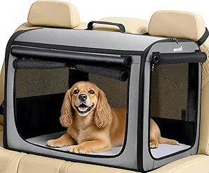 Large Dog Car Carrier Light Weight, 27Ã—20.5Ã—20.5ins Dog Carrier for Cars, Portable Dog Car Crate with Breathable Windows, Stable Pet Carrier for Both Indoor and Outdoor Use, Pet Travel Crate Gray
