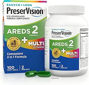 PreserVision AREDS 2 + Multivitamin, #1 Eye Doctor Recommended Brand, 2-in-1 Eye Vitamin with Lutein, Zeaxanthin, Zinc, and Vitamin C, D & E, 100 Softgels