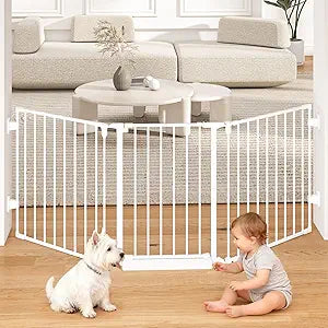 78' Extra Wide Baby Gate, Dog Gates Indoor for Doorways Stairs, Essential Safety Gate for Child, Hardware Mounted Adjustable Pet Gate with Anti-Trip Pedal, 28'' Tall 3 Metal Panels White
