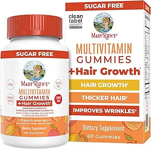MaryRuth's Multivitamin + Hair Growth Gummies | with LustrivaÂ® | Biotin 10000mcg | B Vitamins | Formulated for Thicker Hair, Wrinkles, Fine Lines, Skin Care | Ages 18+ | 30 Servings