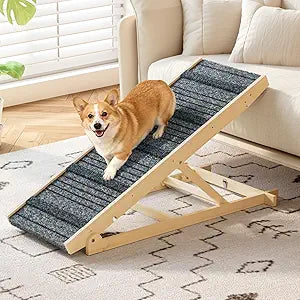 Dog Ramp for Bed, 40 Inch Dog Ramp for Couch, Supports Up to 150lbs, with 10.2' to 26.8' 7 Height Setting, Non Slip Carpet Surface and Foot Pads, Wooden Folding Pet Ramps for High Bed, Sofa