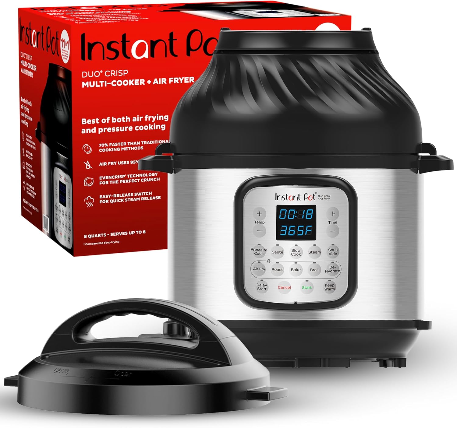Instant Pot Duo Crisp 11-in-1 Air Fryer and Electric Pressure Cooker Combo with Multicooker Lids that Air Fries, Steams, Slow Cooks, Saut s, Dehydrates, & More, Free App With Over 800 Recipes, 6 Quart