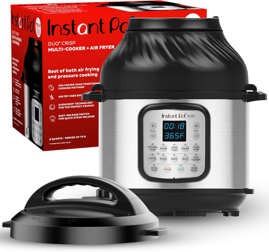 Instant Pot Duo Crisp 11-in-1 Air Fryer and Electric Pressure Cooker Combo with Multicooker Lids that Air Fries, Steams, Slow Cooks, Saut s, Dehydrates, & More, Free App With Over 800 Recipes, 6 Quart