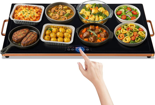 WARMOUNTS Electric Warming Tray (32''×18''), Temperature Control Food Warmers for Buffets Party with Touch-sensitive Buttons and Timer, Full Surface Tempered Glass Top Heating Food Warming Tray