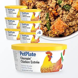 PetPlate Human-Grade Fresh Dog Food, Chompin Chicken Entr e Wet Dog Food for All Breeds High-Protein, Natural 12-oz Cups, Case of 6
