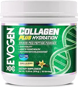 Evogen Collagen Plus Hydration - Grass-Fed Collagen for Women & Men | Collagen Peptides Powder | Collagen Powder Supporting Skin Vitality, Hydration, Joint & Tissue Health | Vanilla Bean | 30 Servings