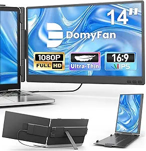 domyfan 14' Laptop Screen Extender, Ultra-Thin FHD 1080P IPS Dual Portable Laptop Monitor Extender for 13-17' Laptops, Plug & Play with HDMI/USB-A/Type-C, Compatible with Windows, Mac, Android