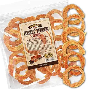 Gootoe Turkey Tendons for Dogs All-Natural, Hypoallergenic Dog Treats, Rawhide Alternative, Long Lasting Puppy Chews, Healthy Dog Treats for Small Breeds, Ring, 16 oz Pack (1 lb)