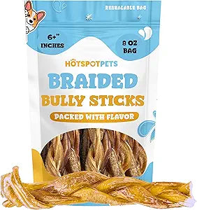 6-Inch Braided Bully Sticks for Dogs All-Natural, Long-Lasting Chews Low Odor, Fully Digestible, High-Protein Treats Rawhide-Free Dental Chews for Aggressive Chewers (8 Ounce ~ 8Pcs)