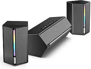 FIFINE Computer Speakers System with Subwoofer, Gaming Speaker for PC with RGB, Volume Control, Monitoring, 3.5mm Aux Input, AC Powered Speakers for Desktop Mobile TV-AmpliGame A22