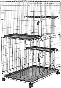 Amazon Basics Large 3-Tier Cat Durable,Pliable Cage Playpen Box Crate Kennel - 35.8'L x 22.4'W x 50.6'H, Black