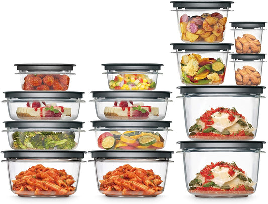 Rubbermaid 28-Piece Clear\/Grey Food Storage Containers, Premium Snap Bases, and Various Size Lids, Perfect for Meal Prep, Leftovers, and Dishwasher Safe