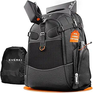 EVERKI Business 120 Laptop Backpack 40L with Rain Cover - Large Compartment Fits Up To 18.4', Travel Friendly Lightweight Business & Office Bag, 180 Fold-Out Design, Multiple Padded Pockets, Black