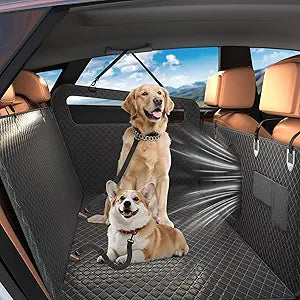 Dog Car Seat Cover Waterproof Scratch Proof Pet Hammock with Heavy Duty Oxford Fabric Nonslip Backing Soft Padding Easy to Clean Universal Fit for Cars SUVs and Trucks Travel Protection